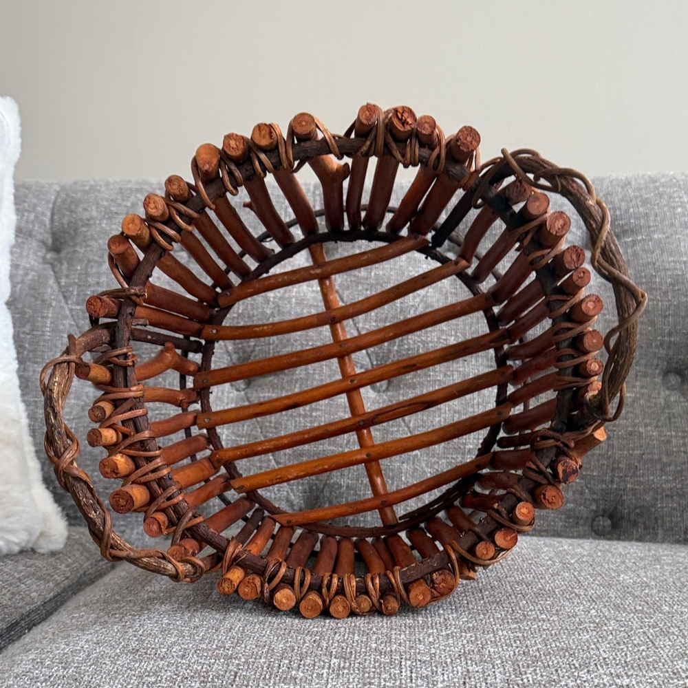 Rustic Wooden Twig Basket - Picture 2 of 5